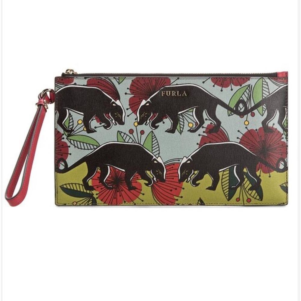 Furla Handtasche Babylon large wristlet / clutch Animal Print New